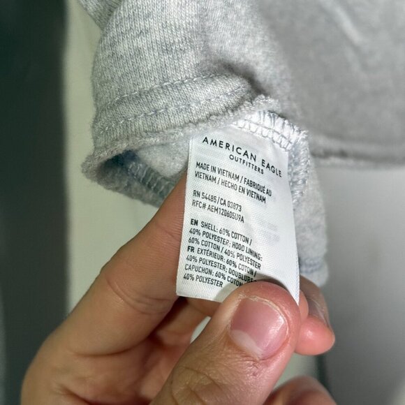 American Eagle Cropped Quarter Zip Hoodie Colorblock Gray White Red Size XXS - Picture 8 of 8